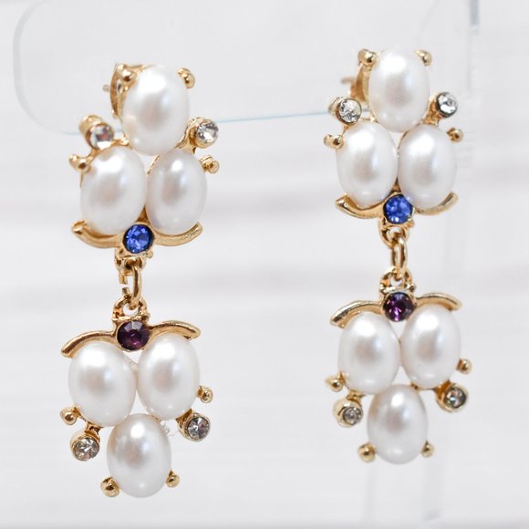 1.75" Drop Dangle Pearl Blue/Purple Earrings - Picture 4 of 12